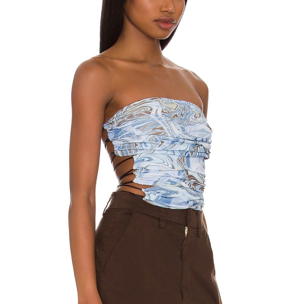 SOLD h:ours Aria mesh swirl lace up top
